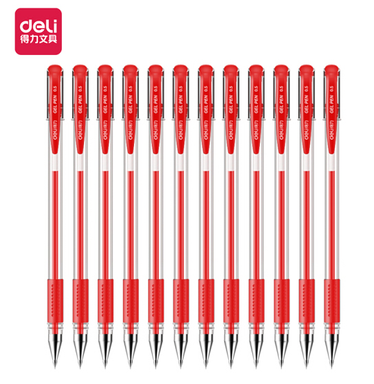 得力34567  书写用笔类用具  0.5mm办公中性笔 水笔签字笔 12支/盒 红色